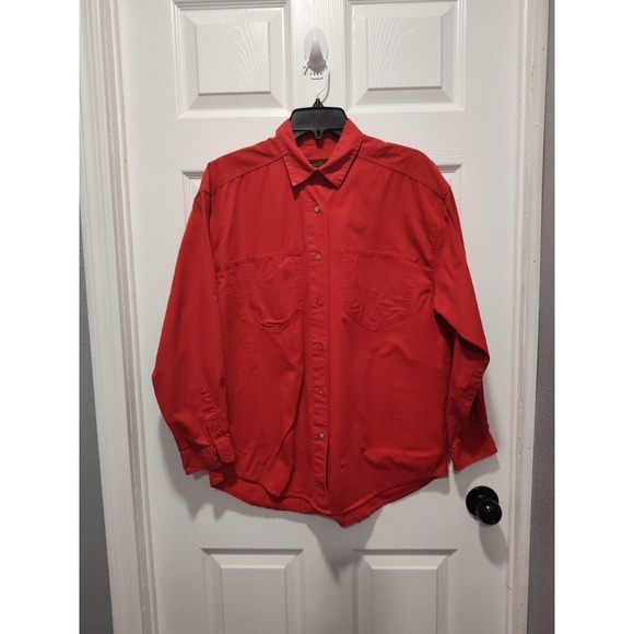 Vintage Eddie Bauer Rufton Twill Shirt Men's Medium Red Long Sleeve Button Down - Picture 1 of 6